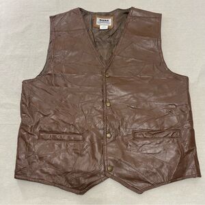 Vintage Duke Haban Western 100% Snap Up Leather Vest Brown Men's Size Large